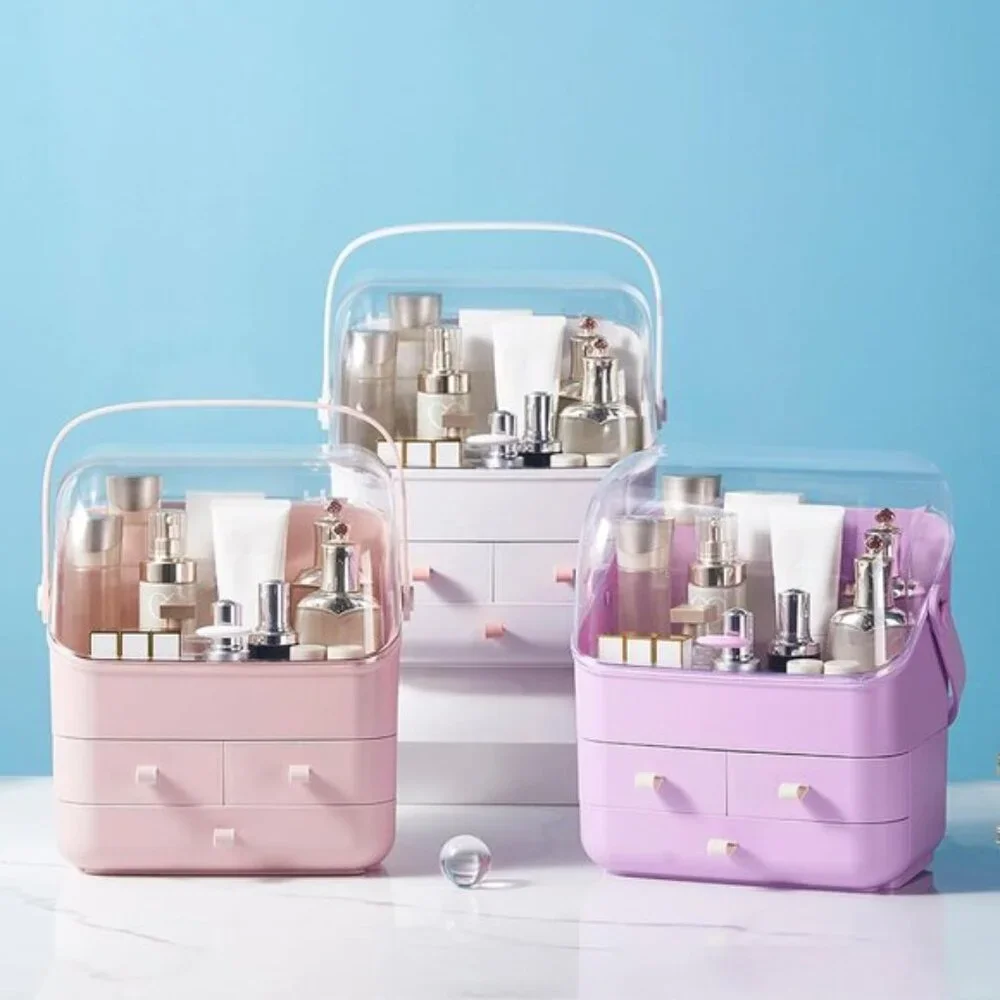 New Large Makeup Organizer with Drawers, Vanity Storage Box with Dustproof Lid